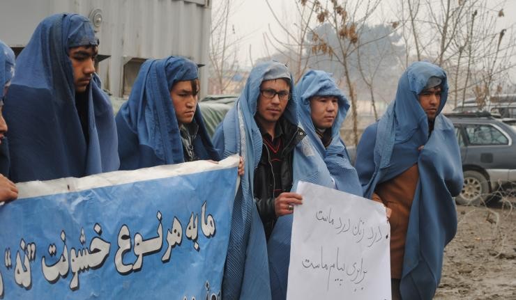 Afghan men protesting for women's rights