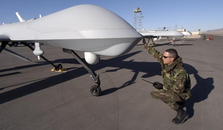 US Armyman with a drone figher jet US Armyman with a drone figher jet