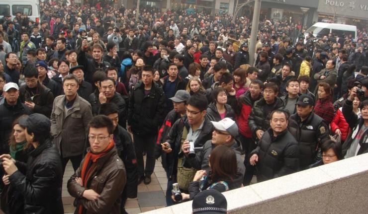 A large number of protestors at a public square in China