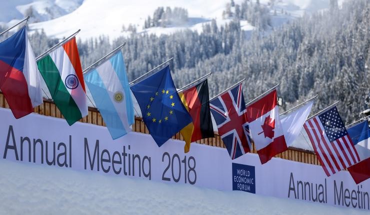 Flags of nations outside the WEF at Davos