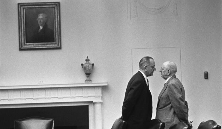 Two politicians in a face off one of them likely Lyndon B Johnson