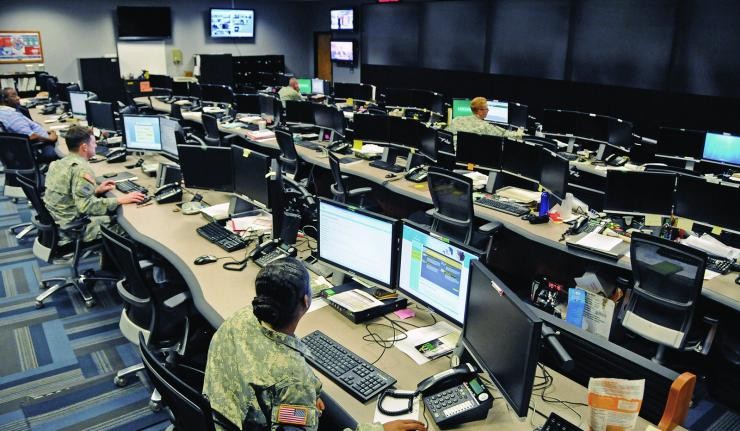 US Army officers at a cyber command center US Army officers at a cyber command center