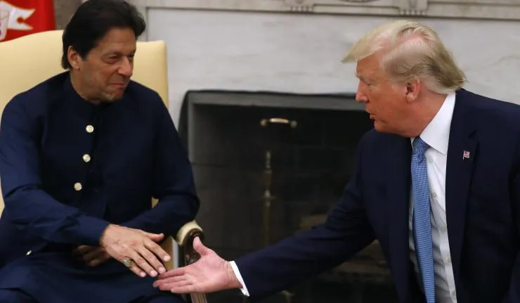 Donald Trump and Imran Khan shaking hands