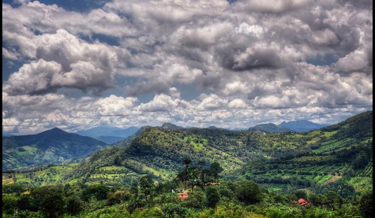 A landscape of mountains with terraced agriculture in Colombia