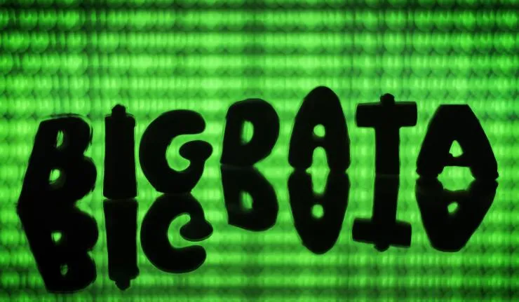 Macro photography of the letters BIGDATA against a green background