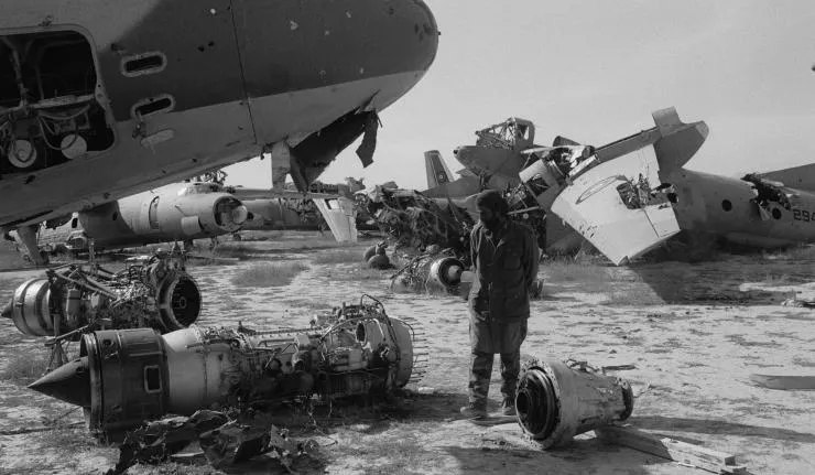 Scene from cold war crashed fighter aircrafts