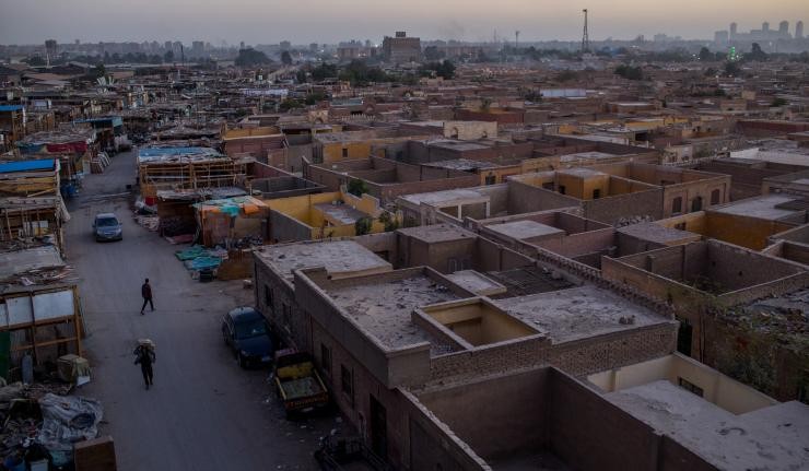 Aerial view of dilapidated houses