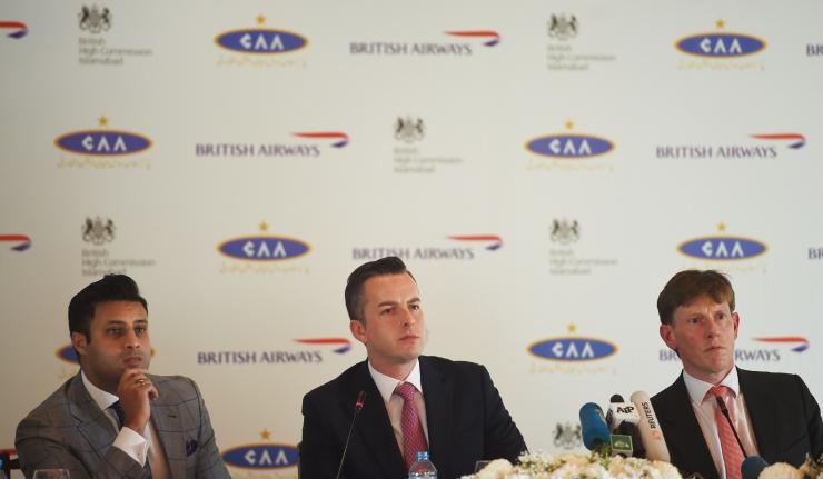 Sayed Bukhari Robert Williams of British Airways and Richard Crowder Britains Deputy High Commissioner