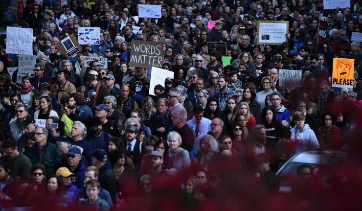 Protestors in a Free Speech and Pro-Democracy protest