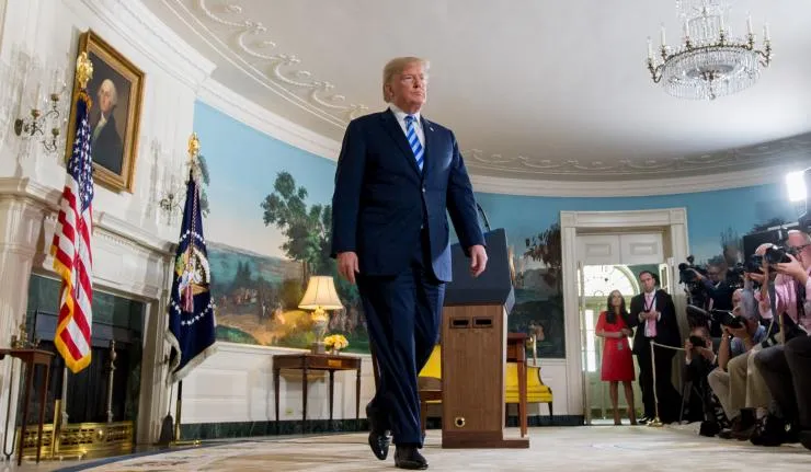 Donald Trump walking out of a press conference