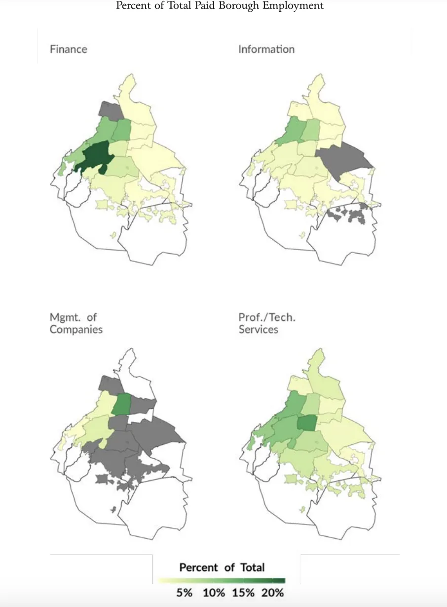Figure 3: Employment in Professional Industries by Borough, 2018