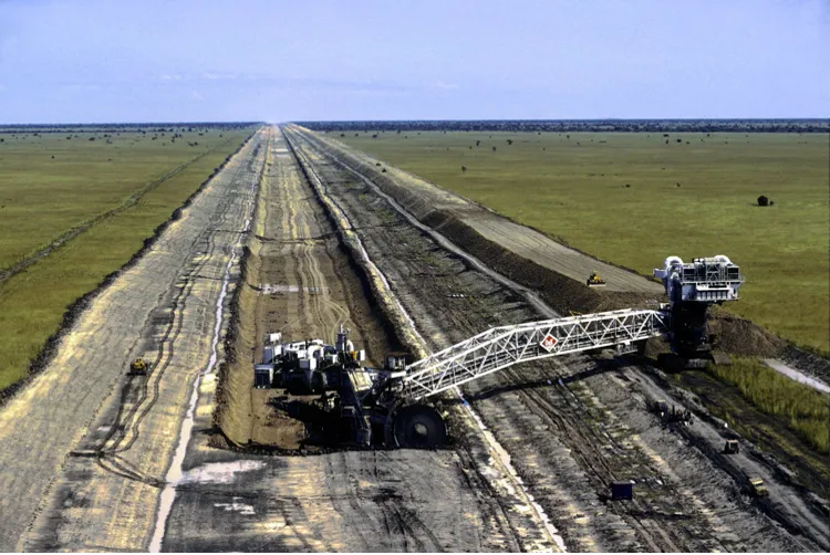 The Jonglei Canal under construction in 1983. The project was soon abandoned after a rebel attack.
