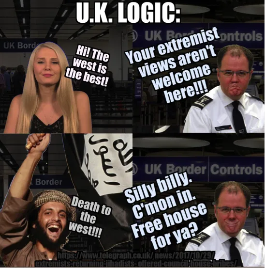 "UK Logic” meme in response to detention of Lauren Southern
