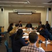 Members of the JIA Board meet with former Polynesian President Oscar Temaru and his delegation at the Columbia School of International and Public Affairs.  Photo credit: Jeenho Hahm